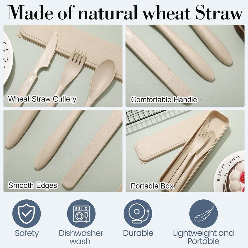 Yahenda 28 Sets Reusable Travel Utensils Set with Case Wheat Straw Cutlery Portable Spoon Knife Fork Tableware Lunch Box Accessories Bulk for Adult Travel Picnic Camping Utensil Gifts(Assorted Colors) - Image 3